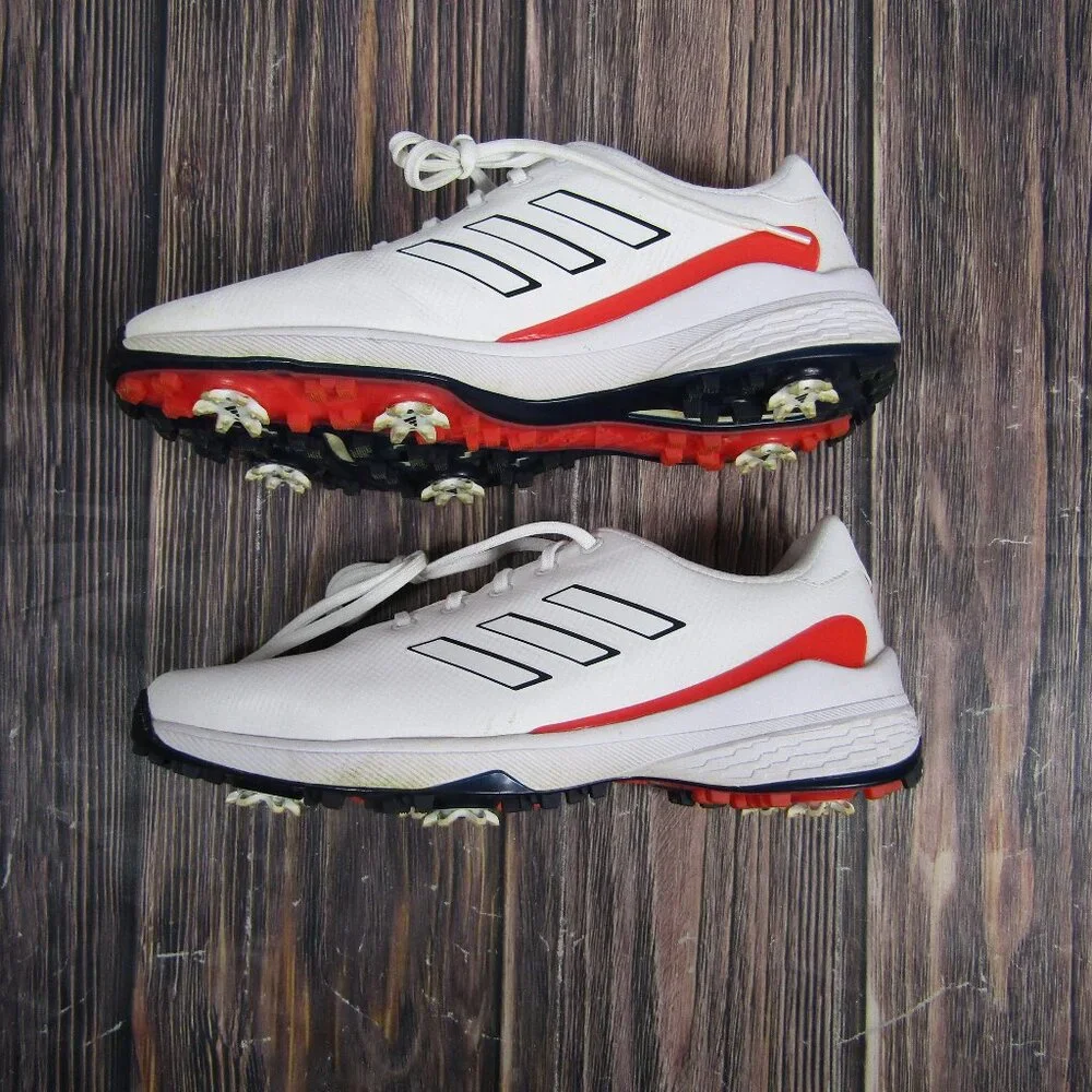 Adidas Golf Shoes Mens Size 12 White Red Navy Spiked Cleats Lightstrike